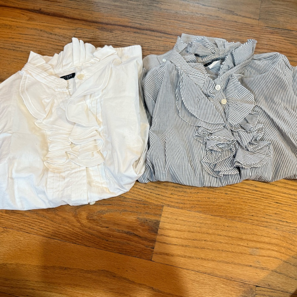 Jcrew bundle Striped and White Ruffle Blouses tuxedo inspired ruffle size medium